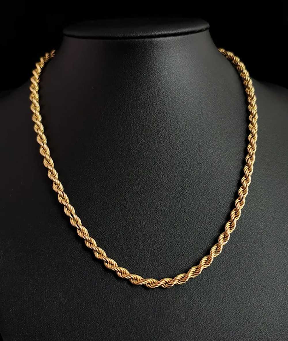 Vintage 9k yellow gold Rope twist chain necklace,… - image 10