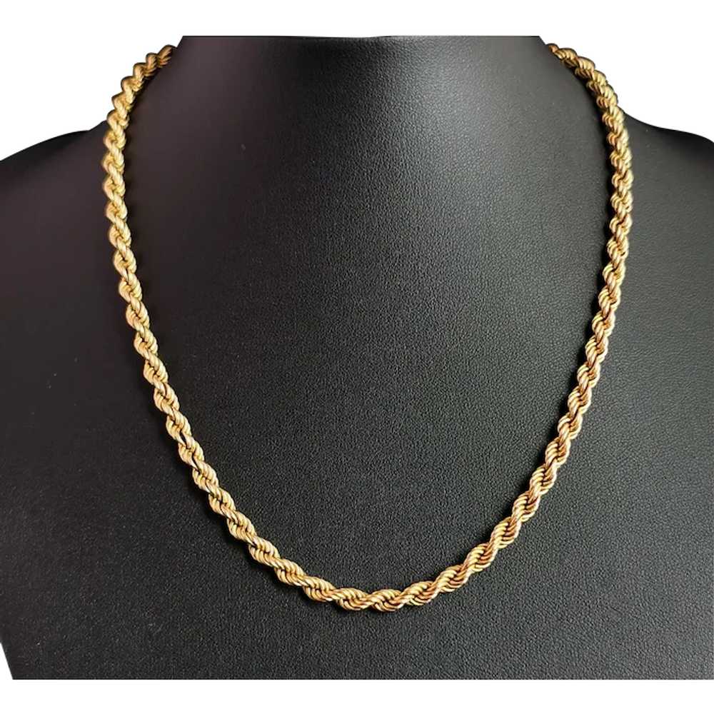 Vintage 9k yellow gold Rope twist chain necklace,… - image 1