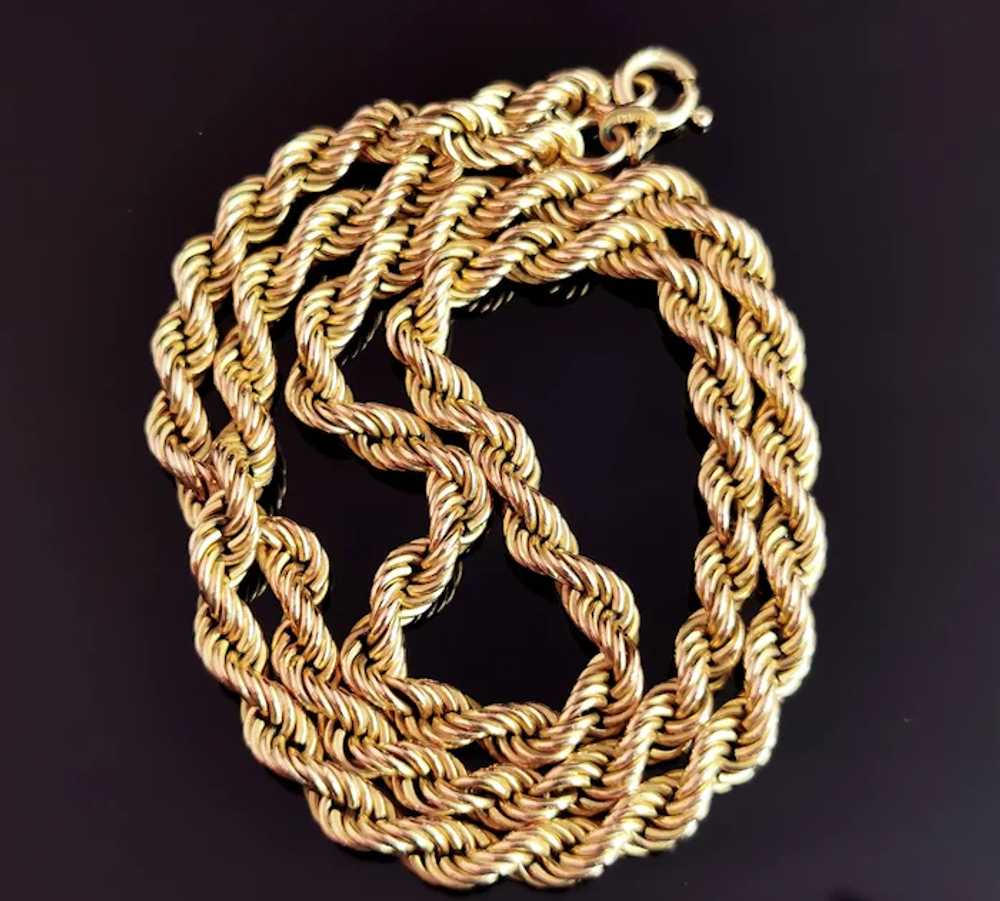 Vintage 9k yellow gold Rope twist chain necklace,… - image 3