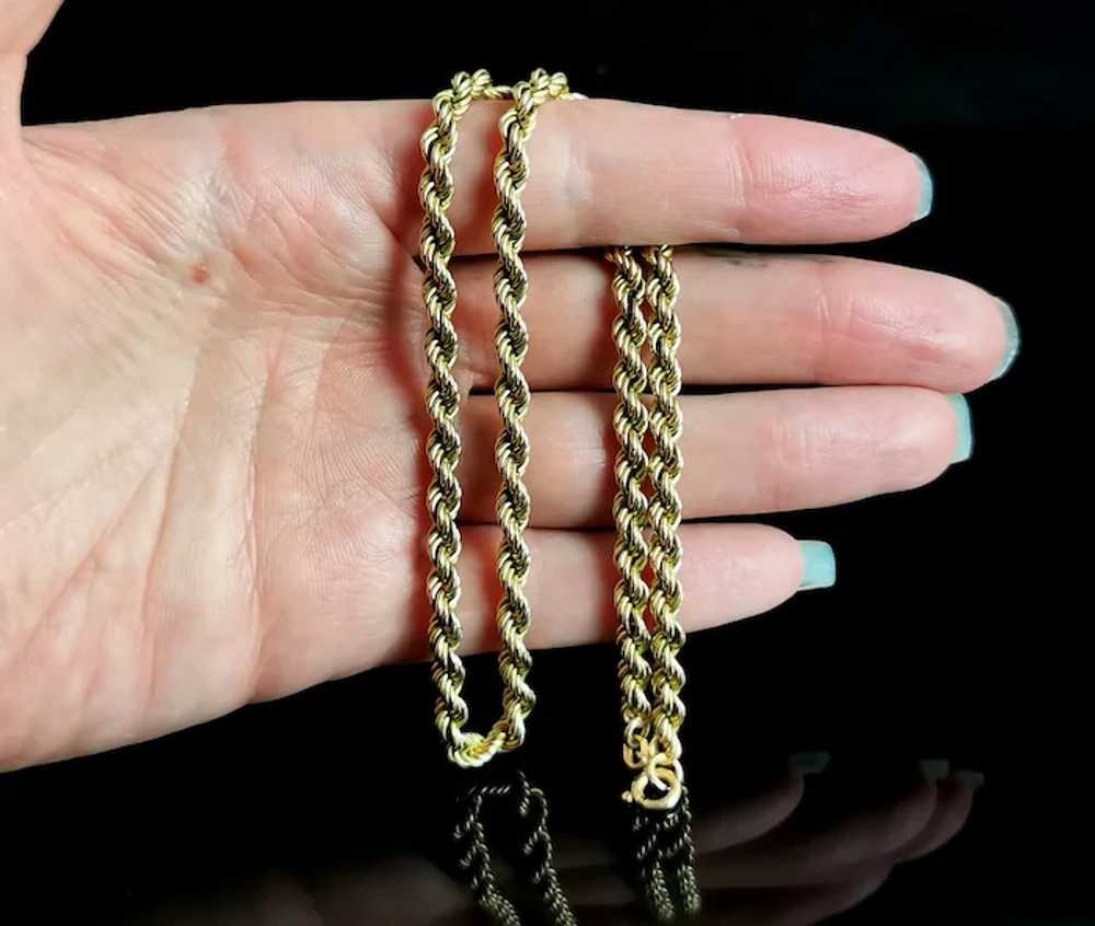 Vintage 9k yellow gold Rope twist chain necklace,… - image 4