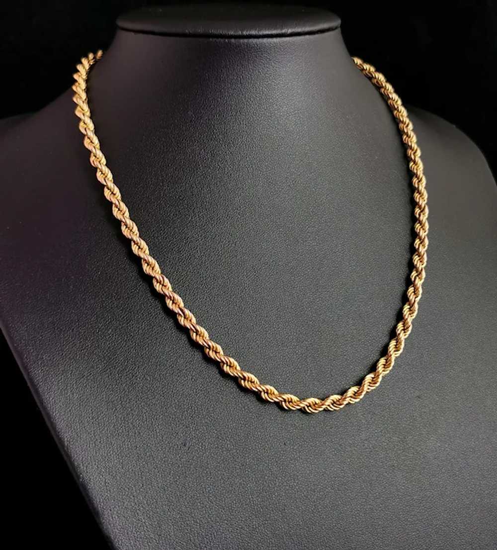 Vintage 9k yellow gold Rope twist chain necklace,… - image 7