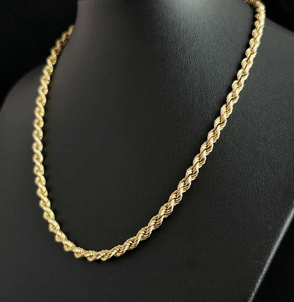 Vintage 9k yellow gold Rope twist chain necklace,… - image 8