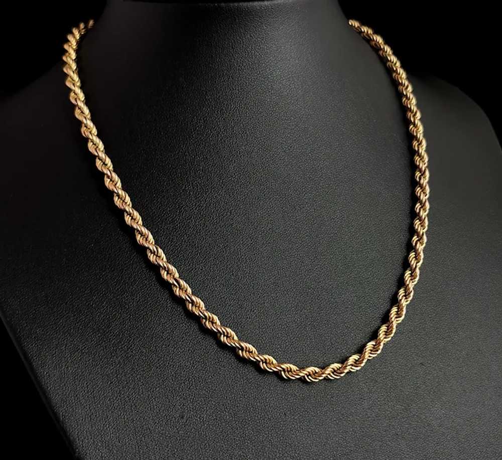 Vintage 9k yellow gold Rope twist chain necklace,… - image 9