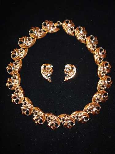 Copper Bib Scroll Design Necklace & Earring Set