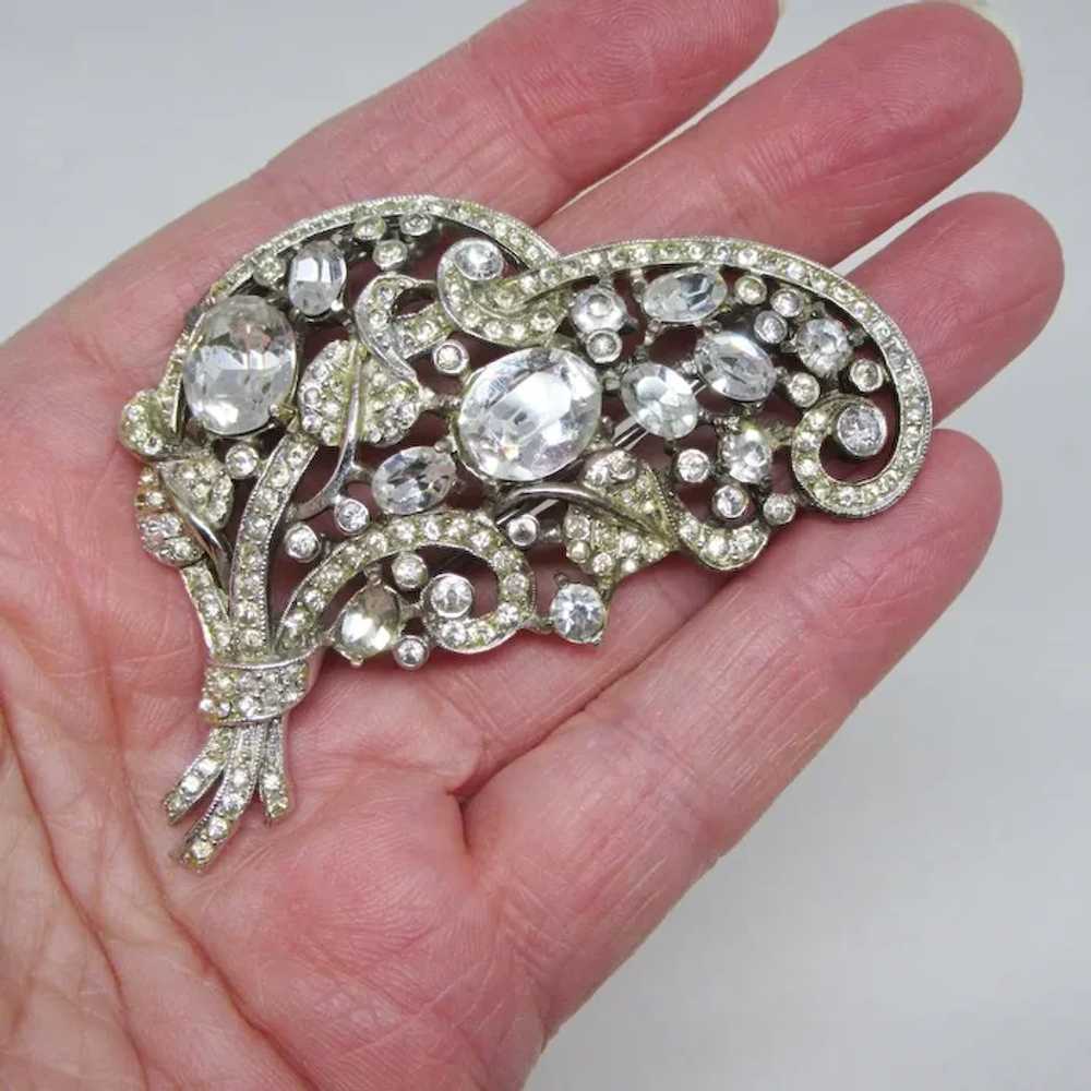 Coro Large Clear Rhinestone Brooch - image 4