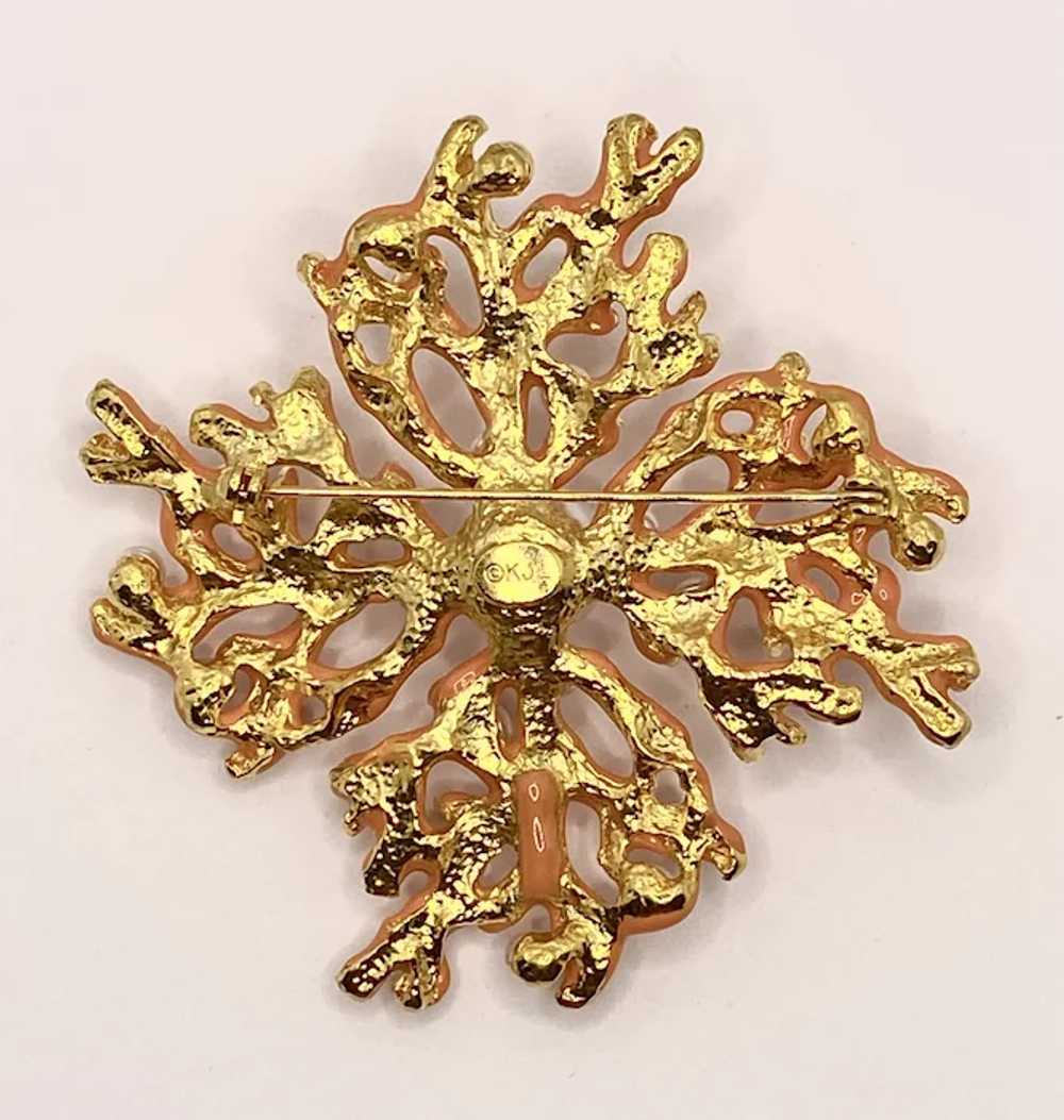 Gorgeous KJL Coral Faux Pearl Brooch - image 4