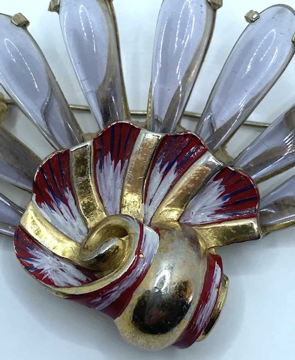 Unusual Art Deco Shell Design Enamel and Glass Br… - image 3