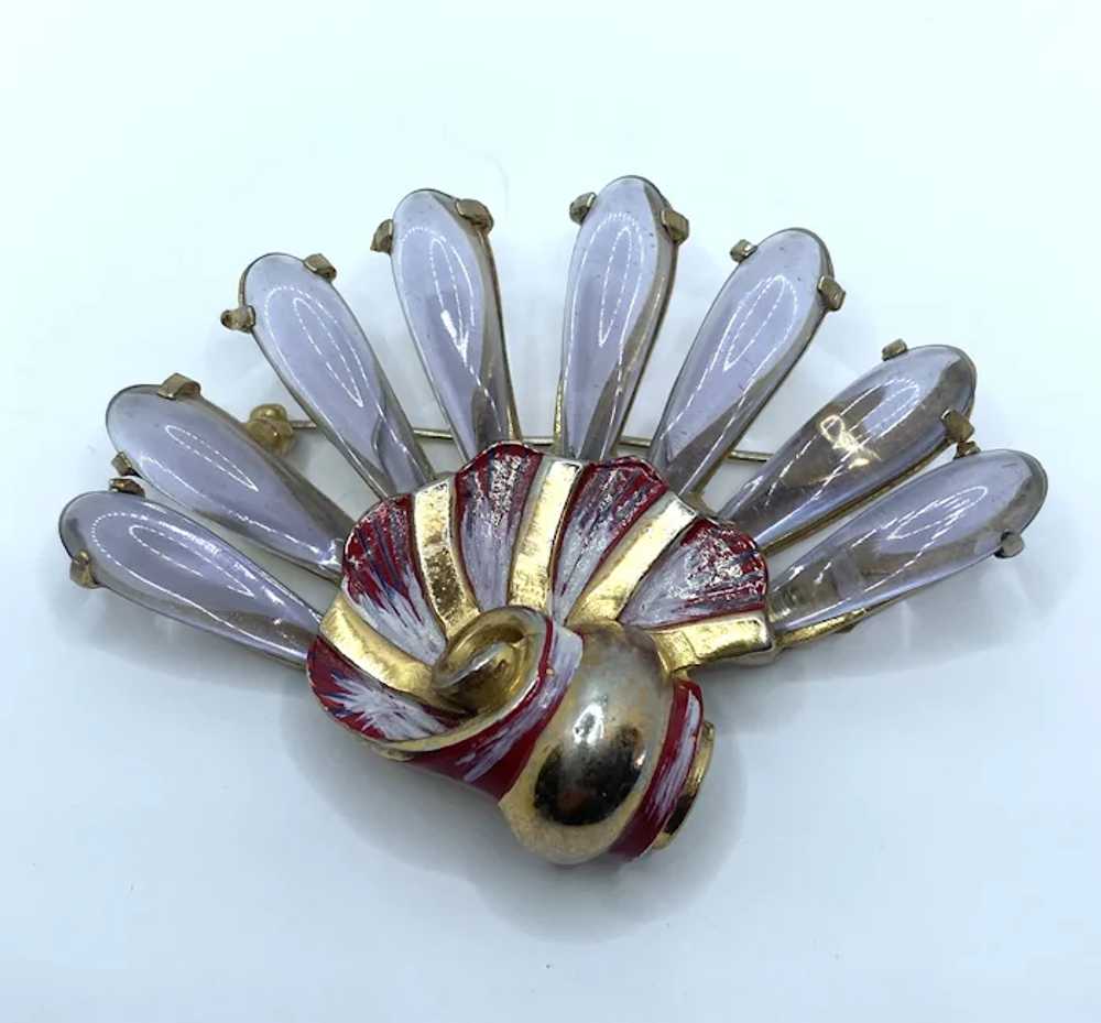 Unusual Art Deco Shell Design Enamel and Glass Br… - image 5