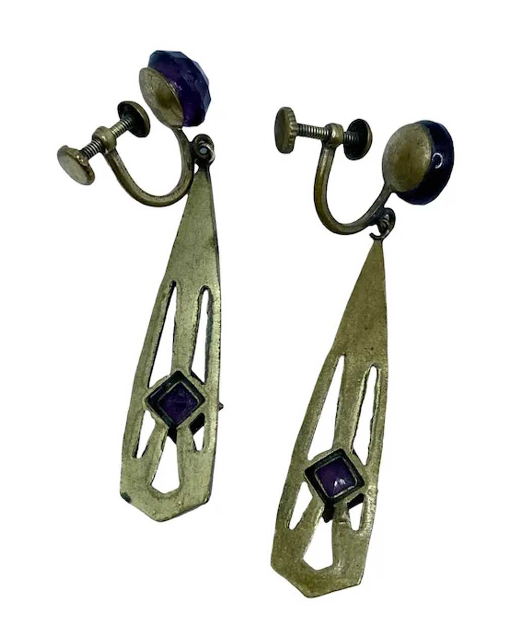 Art Deco Purple Faux Amethyst Dangle Earrings - image 2