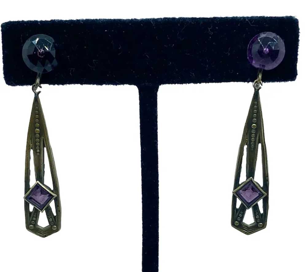 Art Deco Purple Faux Amethyst Dangle Earrings - image 3