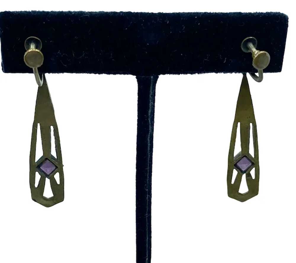 Art Deco Purple Faux Amethyst Dangle Earrings - image 4