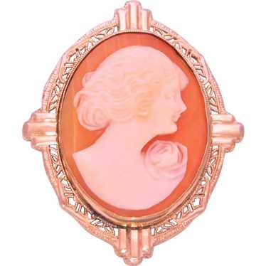 14k Gold Victorian Hand Carved Cameo Brooch