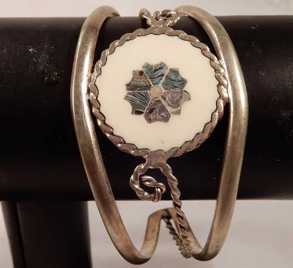 Lovely Alpaca Mexico Floral Cuff Bracelet for Sma… - image 9