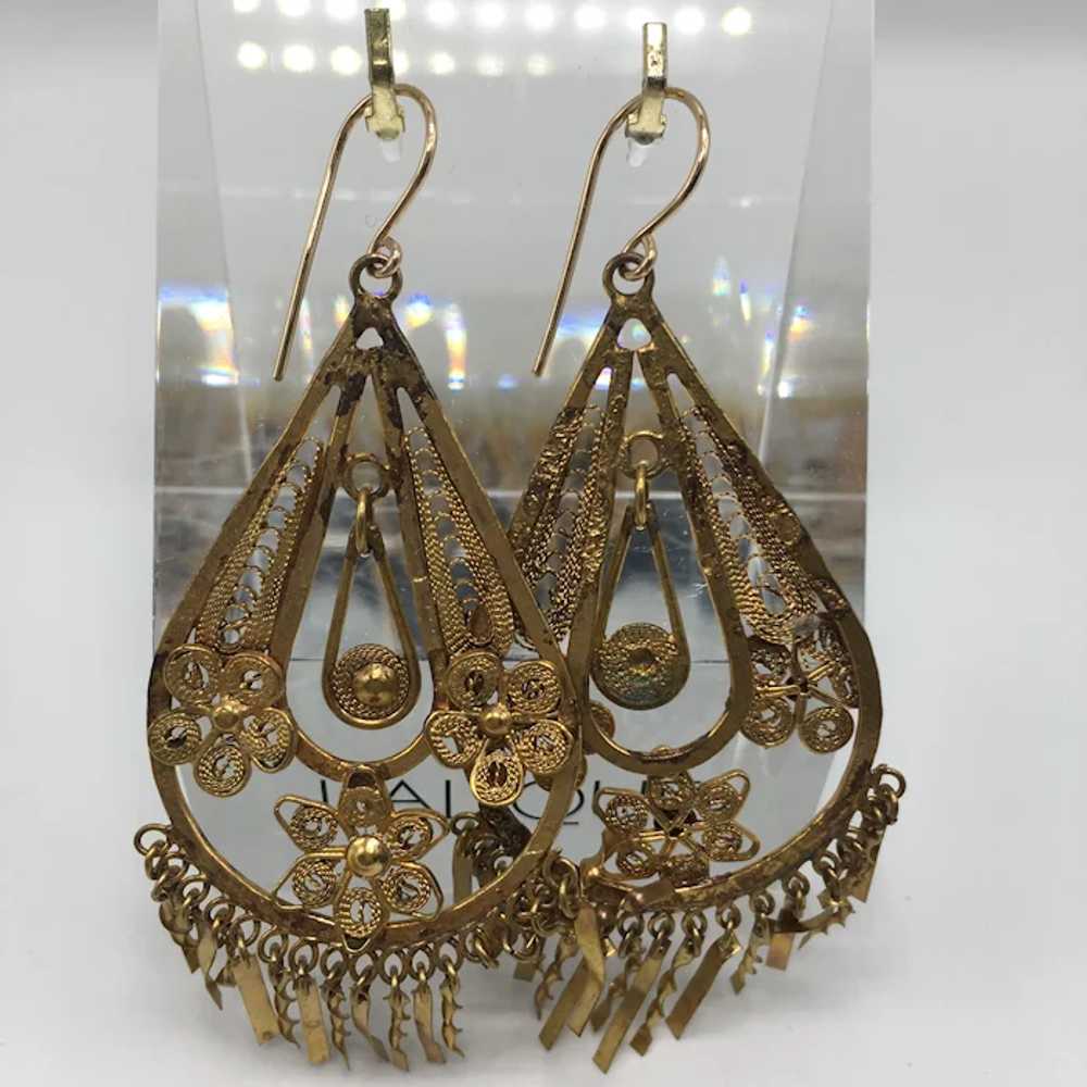 Handmade Filigree Gold Color Fishhook Pierced Ear… - image 2