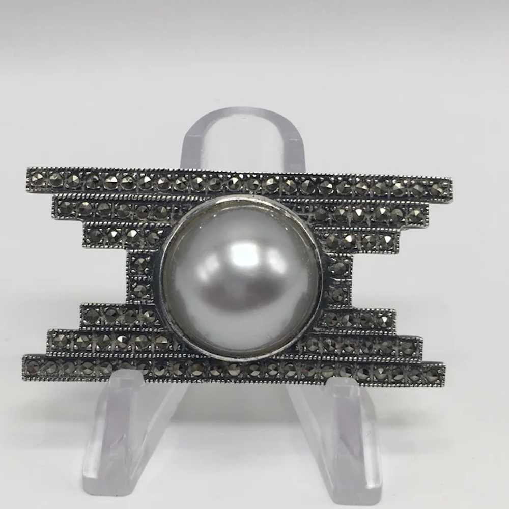 Judith Jack Sterling Deco Brooch with Marcasites … - image 2