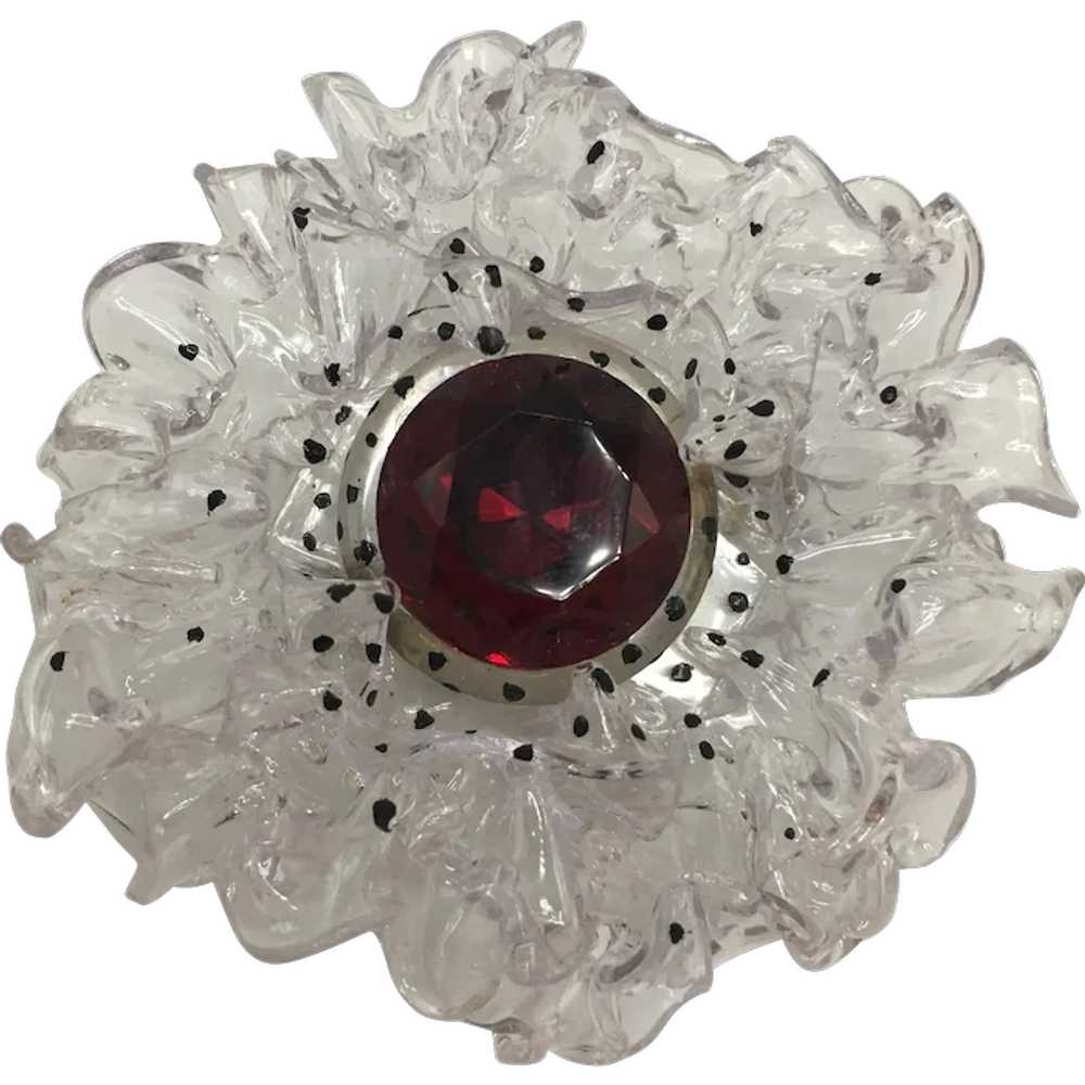 Clear Resin or Lucite Ruffle-Edged Flower with Fu… - image 1