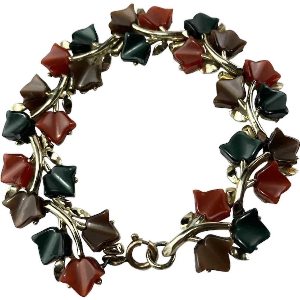 Mid Century Autumn Leaves Bracelet in 1950’s Moon… - image 1