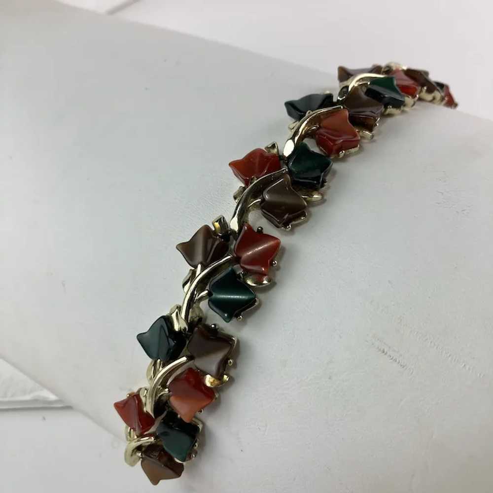 Mid Century Autumn Leaves Bracelet in 1950’s Moon… - image 9