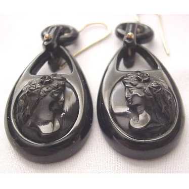 Whitby Jet Cameo Earrings - C. 1875 - image 1
