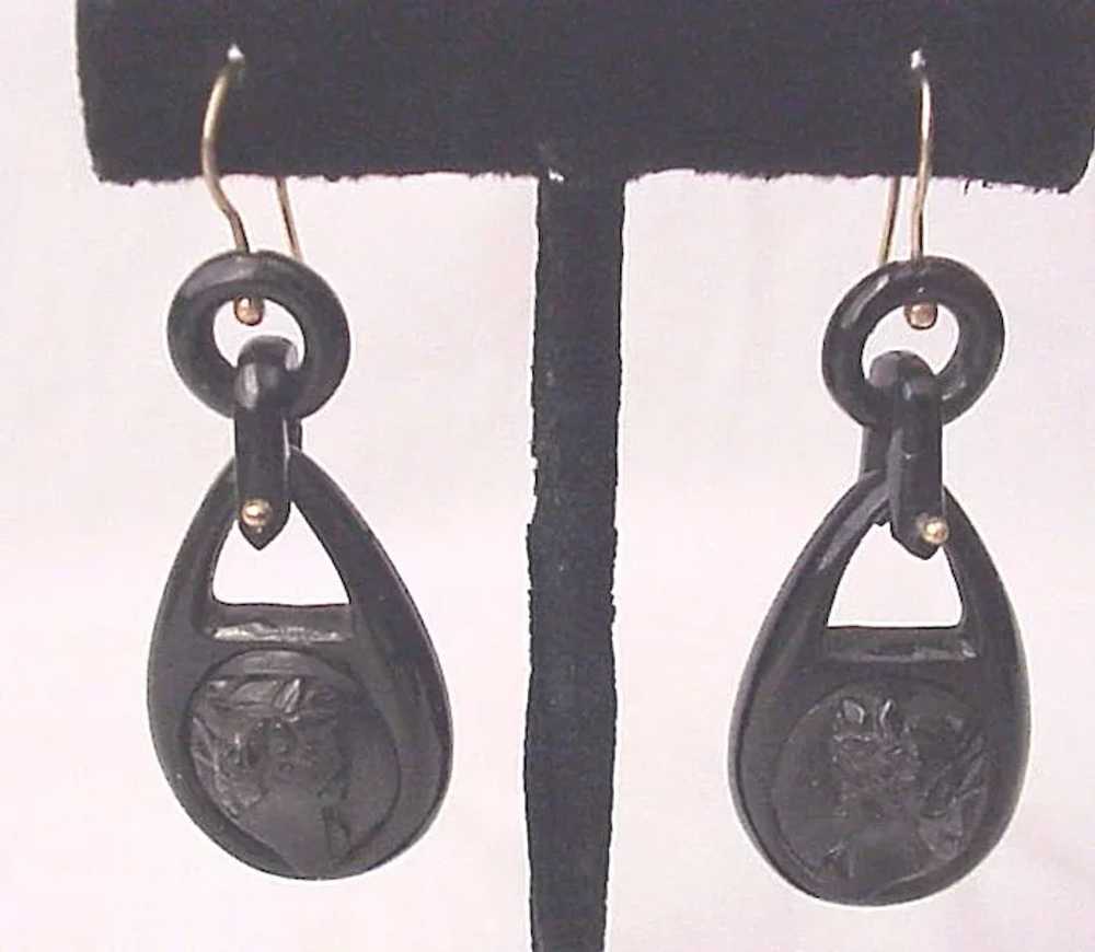 Whitby Jet Cameo Earrings - C. 1875 - image 3