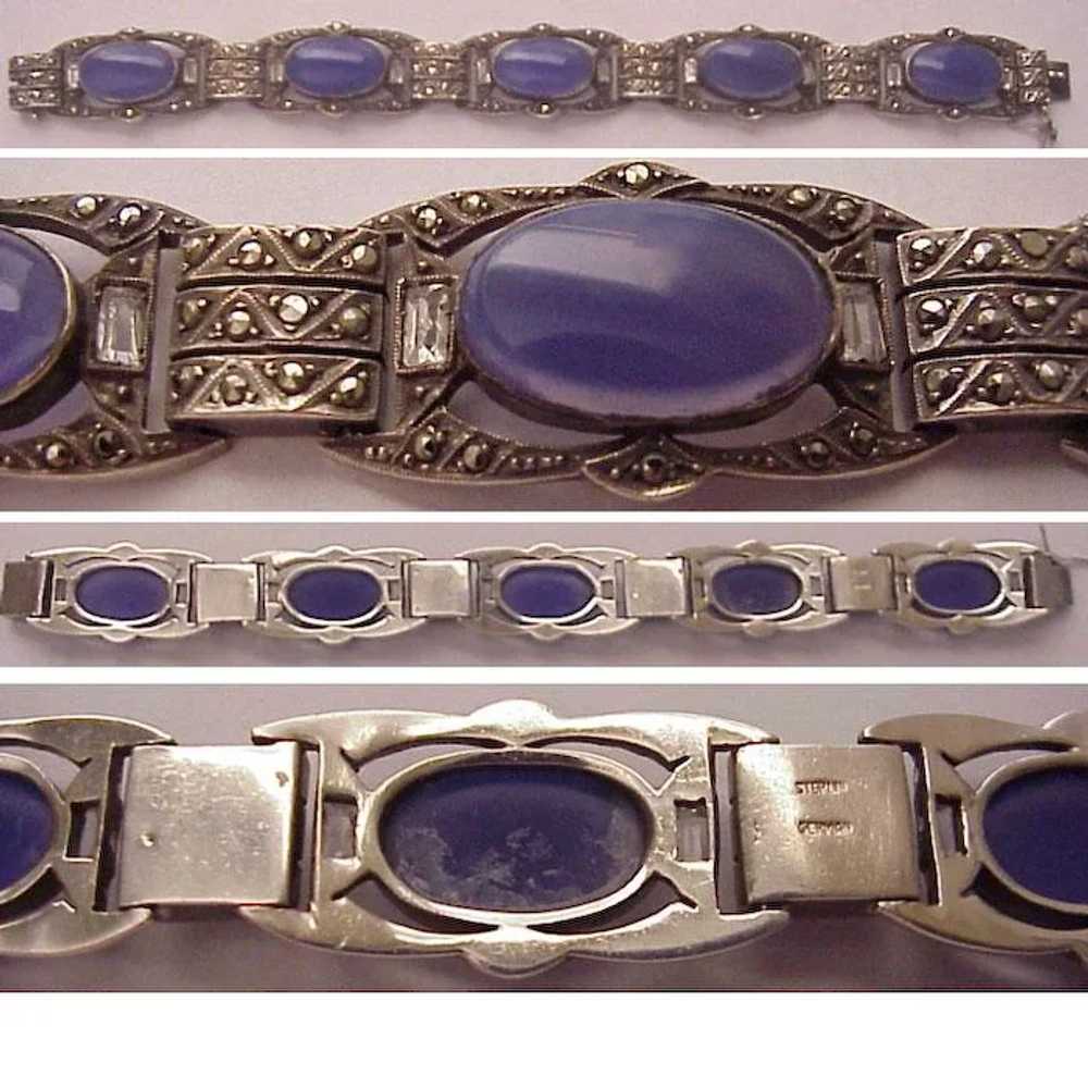 Sterling, Marcasite, Chalcedony Bracelet - C.1930 - image 2