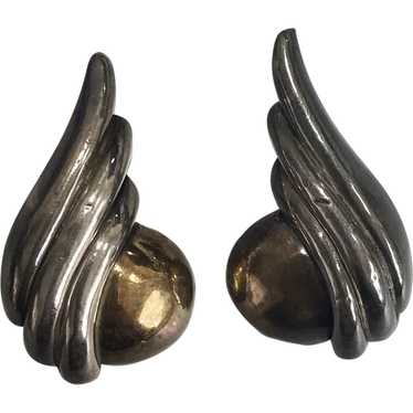 Vintage Sterling Silver Two-Tone Angel Wing Earri… - image 1