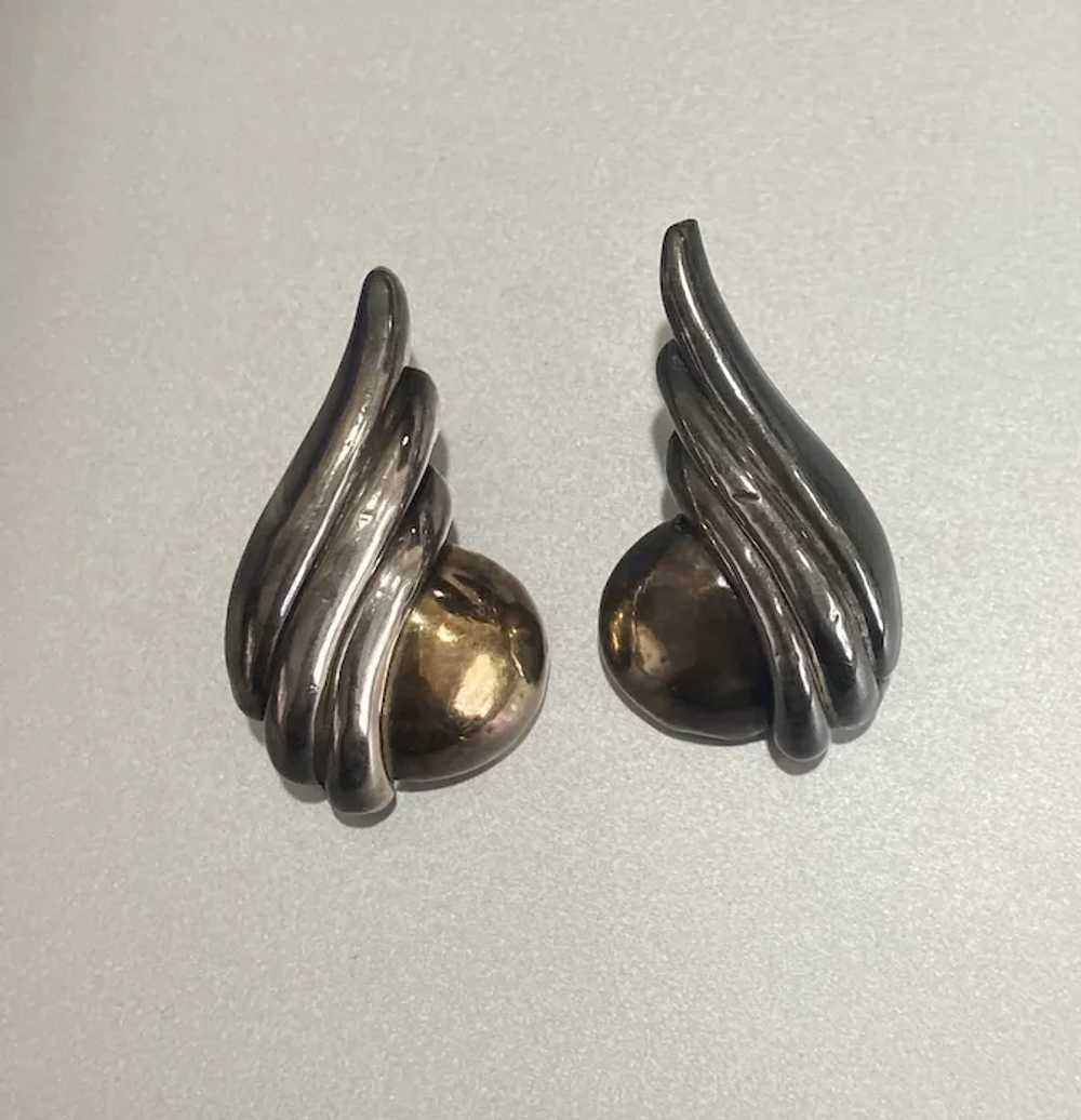 Vintage Sterling Silver Two-Tone Angel Wing Earri… - image 2
