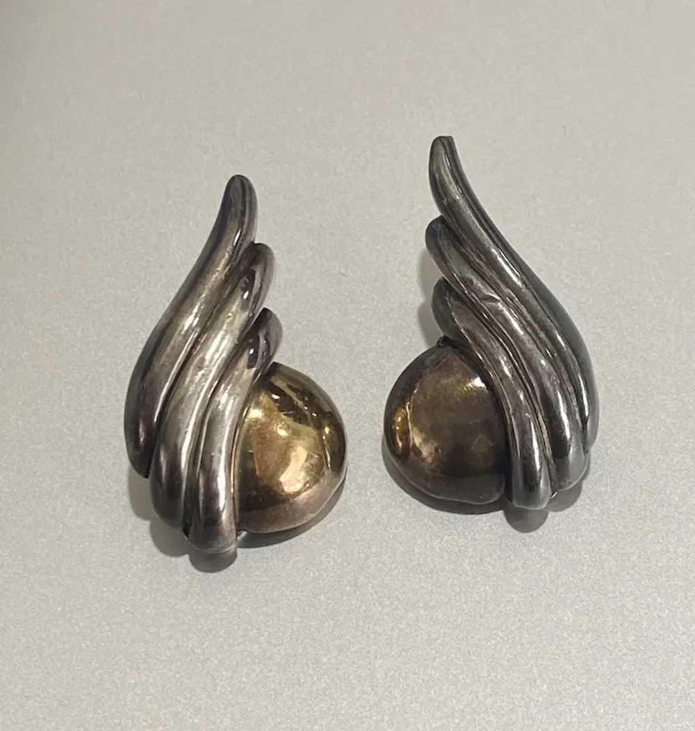Vintage Sterling Silver Two-Tone Angel Wing Earri… - image 3