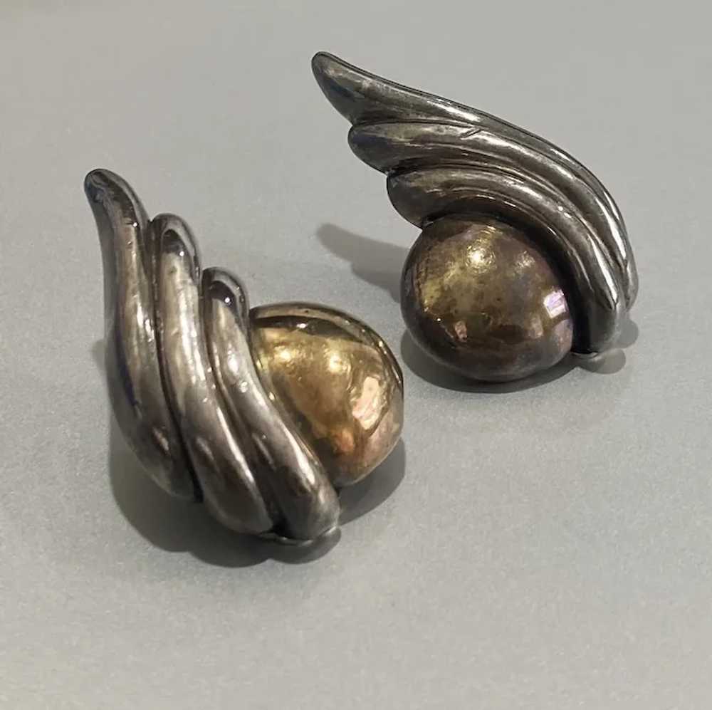 Vintage Sterling Silver Two-Tone Angel Wing Earri… - image 4