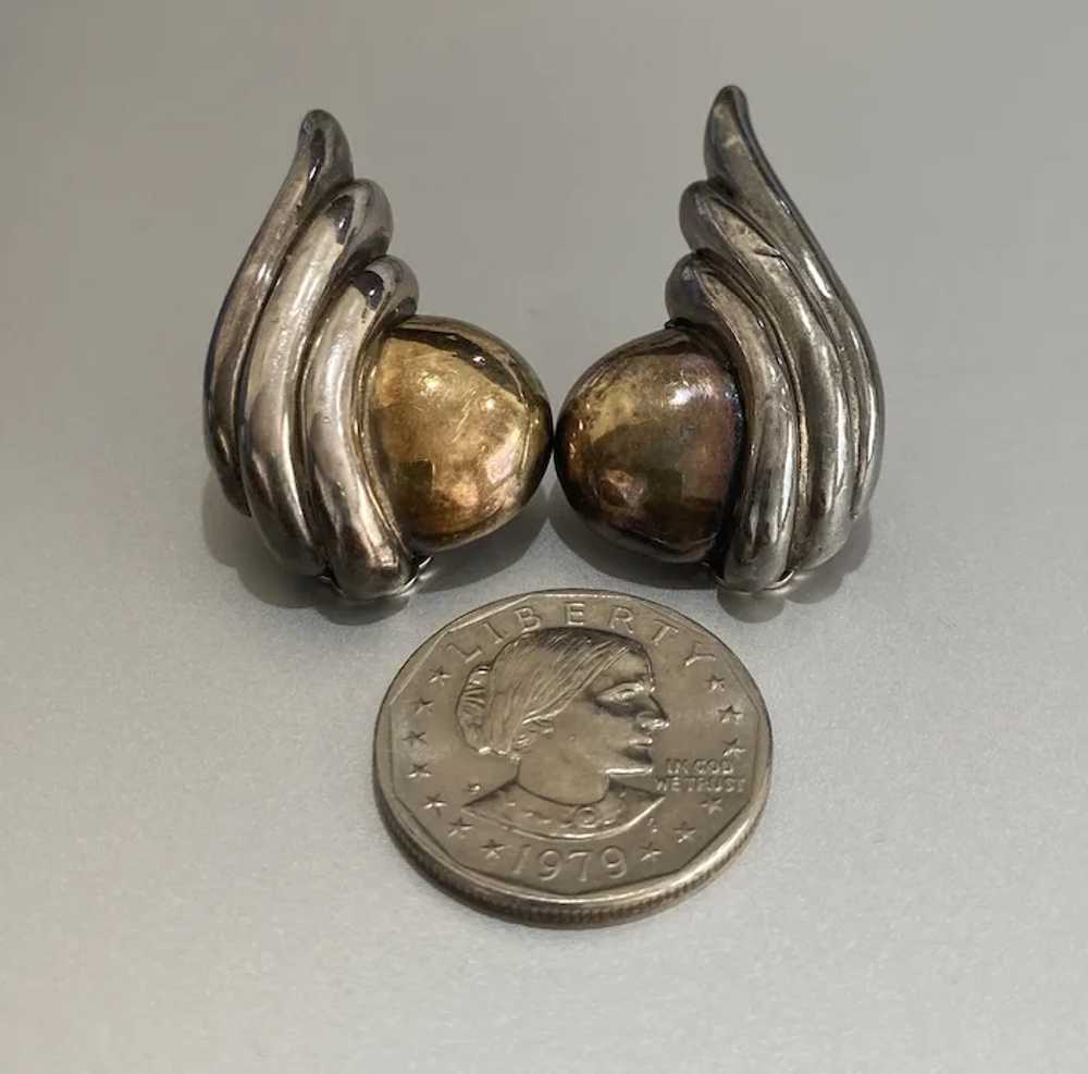 Vintage Sterling Silver Two-Tone Angel Wing Earri… - image 6