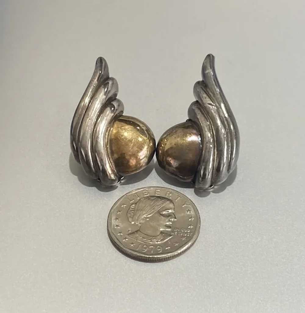 Vintage Sterling Silver Two-Tone Angel Wing Earri… - image 7