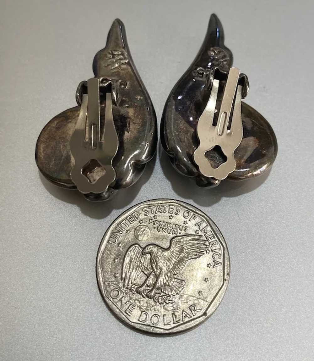 Vintage Sterling Silver Two-Tone Angel Wing Earri… - image 9