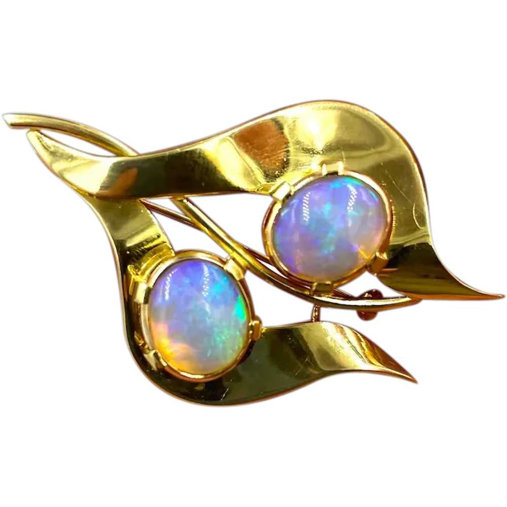 Vintage 18K Yellow Gold Double Australian Opal Mo… - image 1