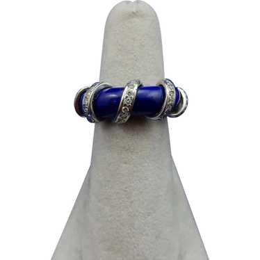 18 karat Cobalt Blue Enamel and Diamond ring
