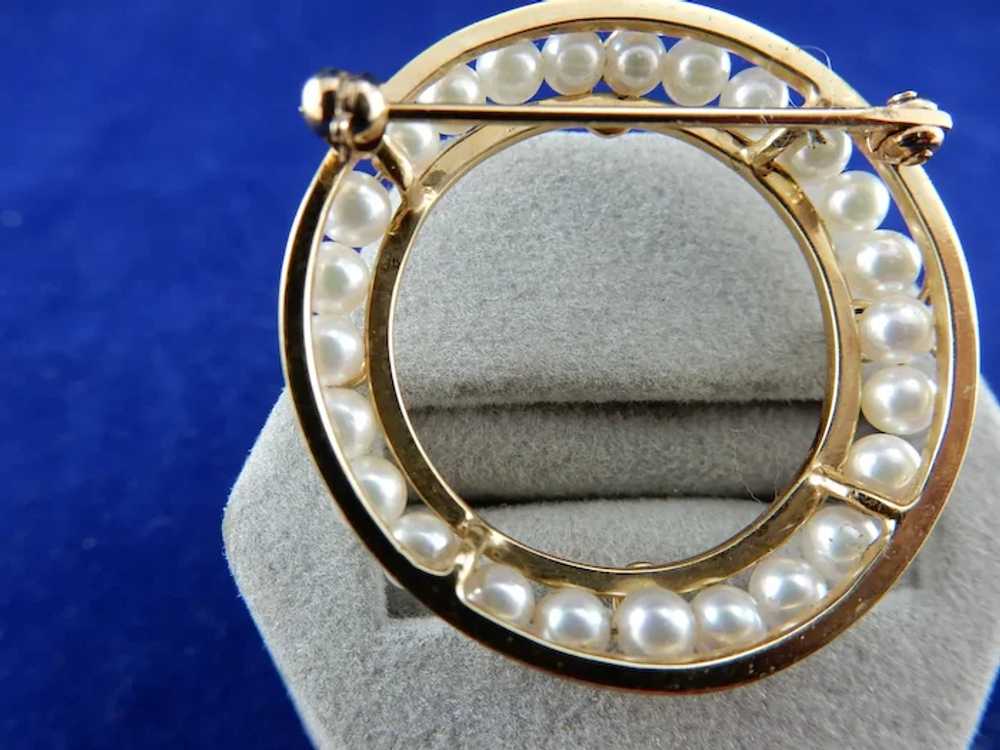 14 Karat Pearl and Sapphire Circle Pin - image 4