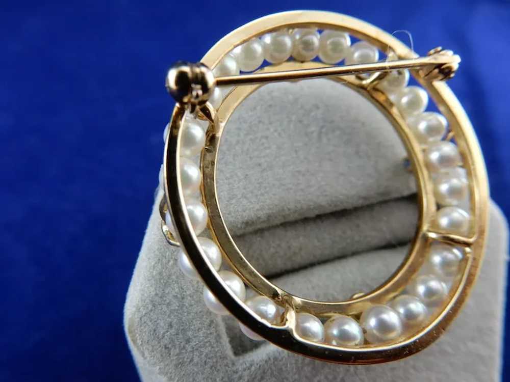 14 Karat Pearl and Sapphire Circle Pin - image 5