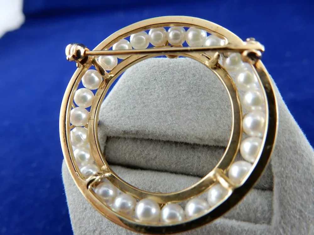 14 Karat Pearl and Sapphire Circle Pin - image 6
