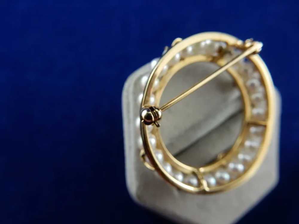 14 Karat Pearl and Sapphire Circle Pin - image 7