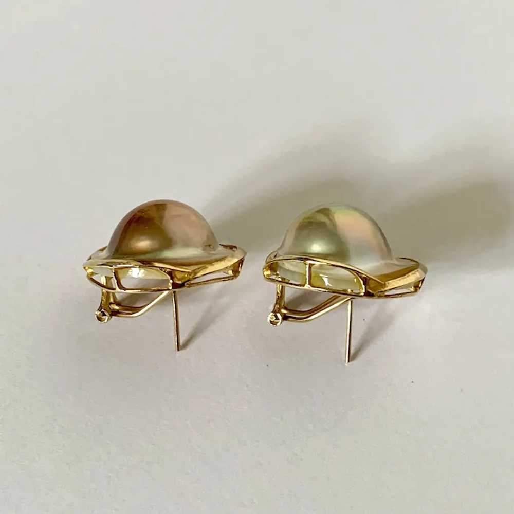 14k Iridescent Cultured Blister Pearl Earrings - image 5
