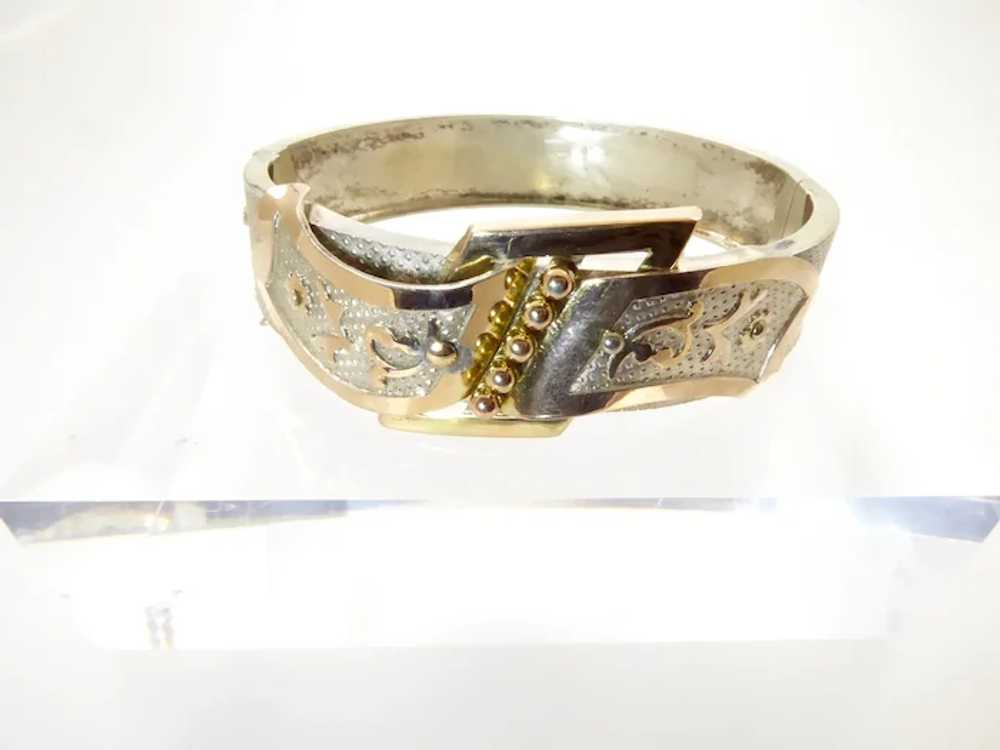 Victorian Silver Buckle Bangle with Gold Overlay - image 2