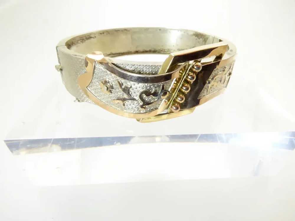 Victorian Silver Buckle Bangle with Gold Overlay - image 3