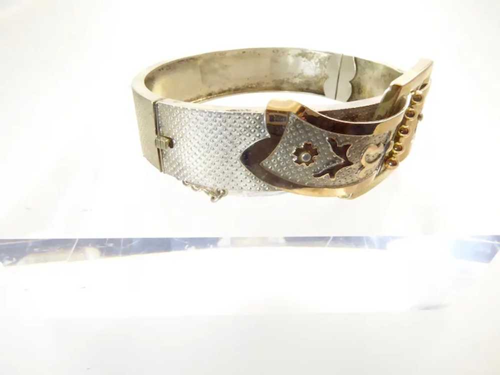 Victorian Silver Buckle Bangle with Gold Overlay - image 4
