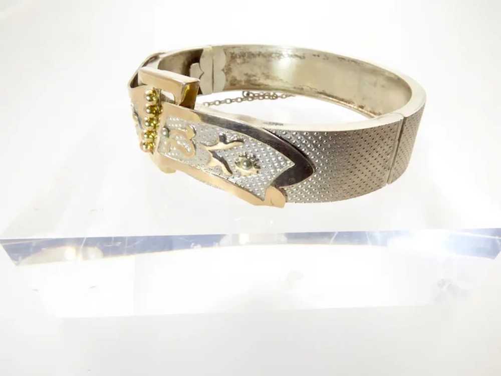 Victorian Silver Buckle Bangle with Gold Overlay - image 6