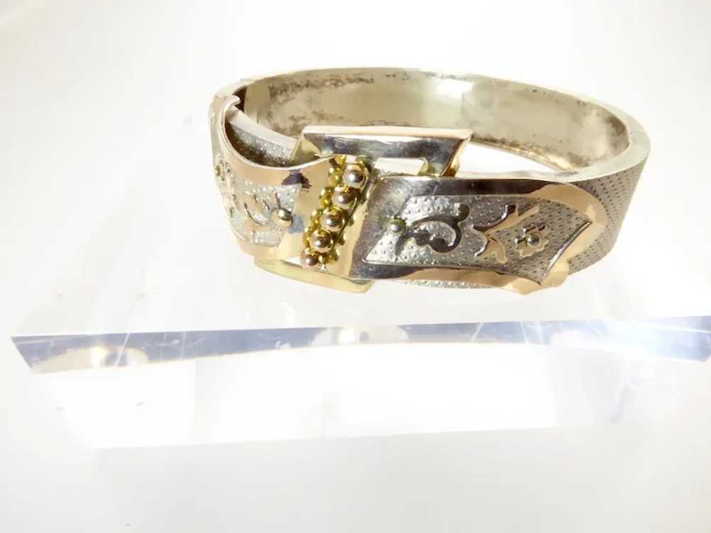 Victorian Silver Buckle Bangle with Gold Overlay - image 9
