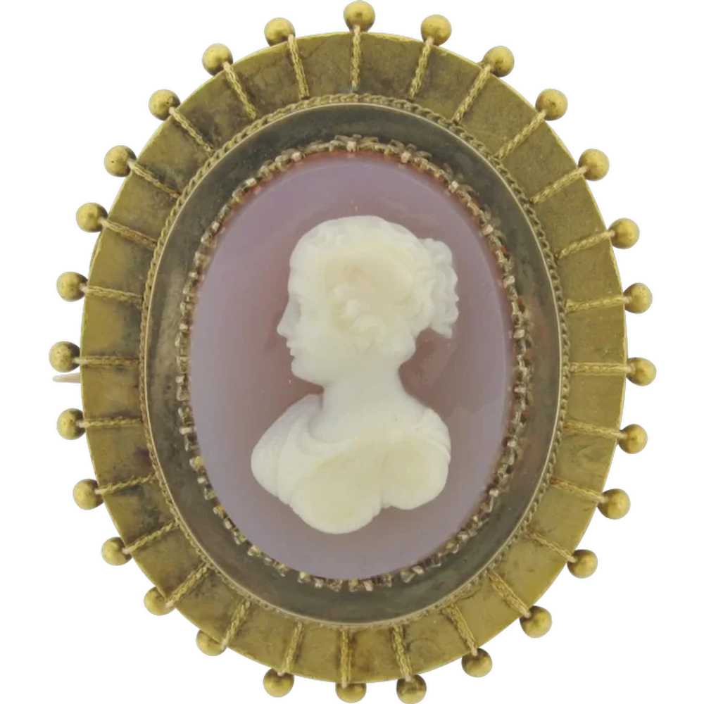 Antique Victorian Lavender Agate Cameo 14k Yellow… - image 1
