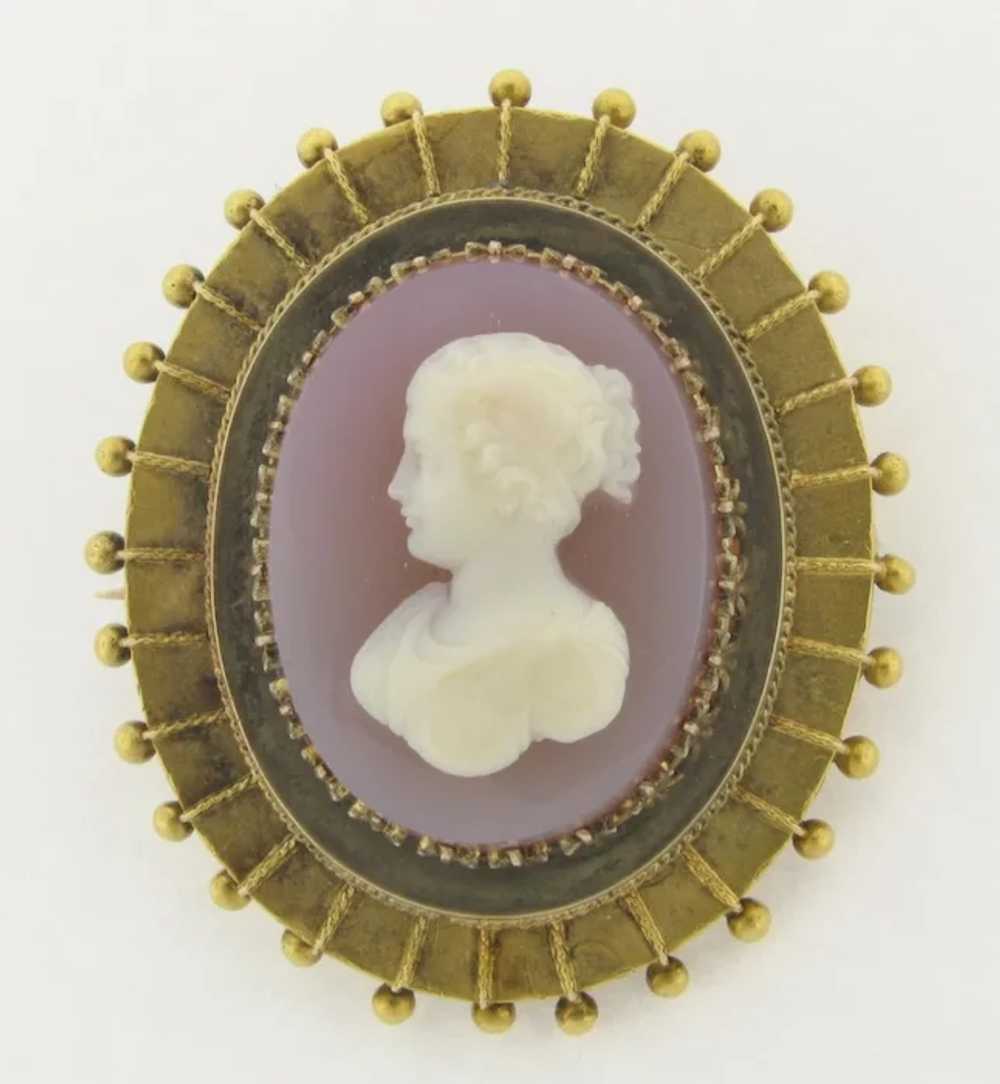 Antique Victorian Lavender Agate Cameo 14k Yellow… - image 2