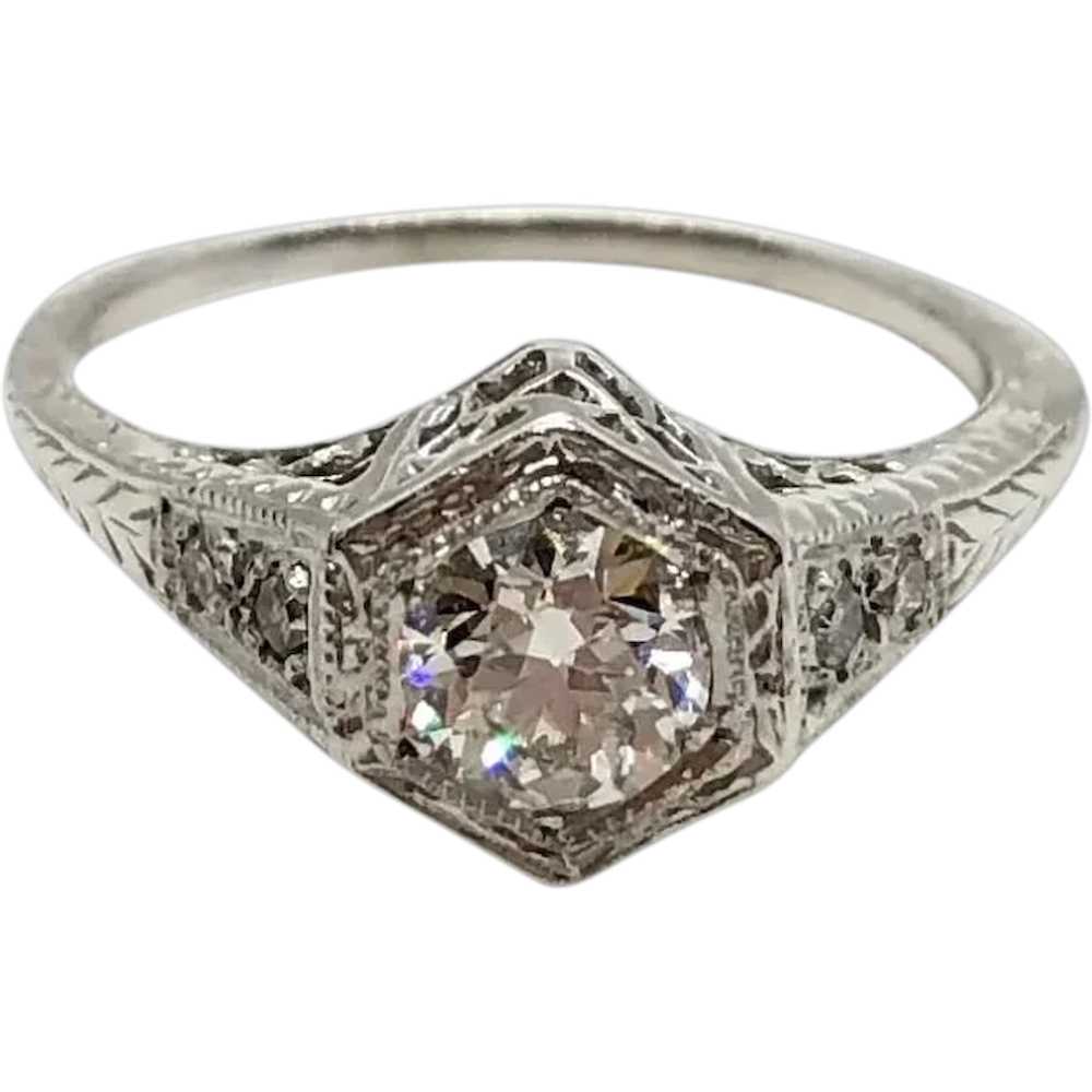 Art Deco Style Gold and Diamond Engagement Ring - image 1