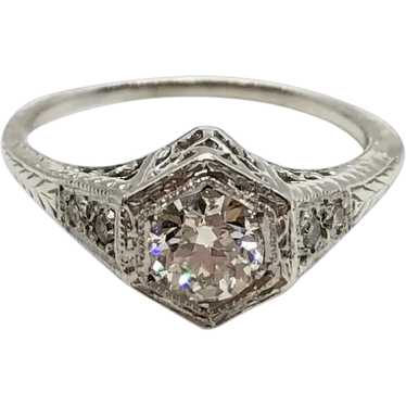 Art Deco Style Gold and Diamond Engagement Ring - image 1