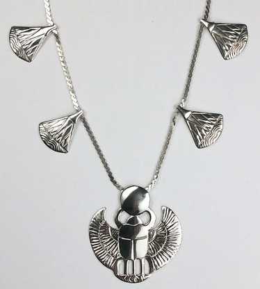 Egyptian scarab and lotus blossom necklace, sterli