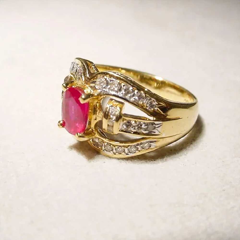 Flaming Red Ruby Diamond Ring 18K - image 2